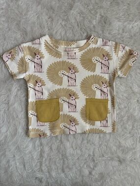 kate quinn Baby Cream Tee with Mustard Pockets & Whimsical Bunny Print